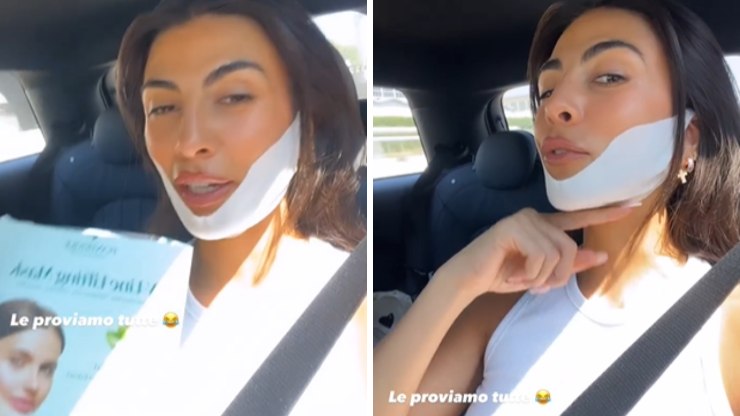 Giulia Salemi con maschera per doppio mento 