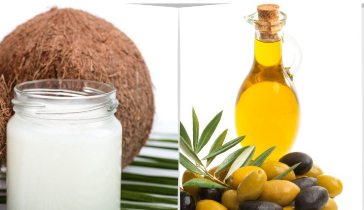 Olio di cocco biologico e olio extravergine d'oliva